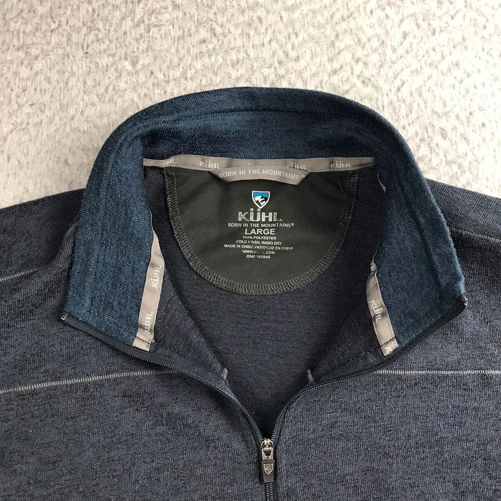 Kuhl Revel 1/4 Zip Pullover Mens L Blue Heathered Lightweight Fleece Sweater